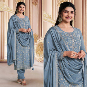 grey-embroidered-with-diamond-work-chinon-silk-semi-stitched-suit
