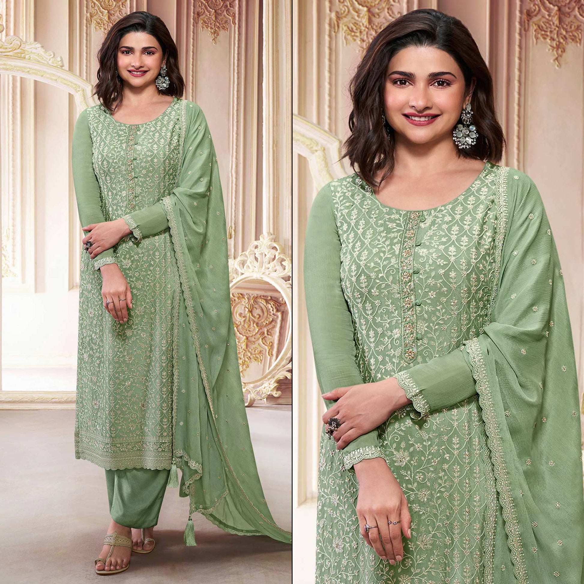 green-embroidered-with-diamond-work-chinon-silk-semi-stitched-suit