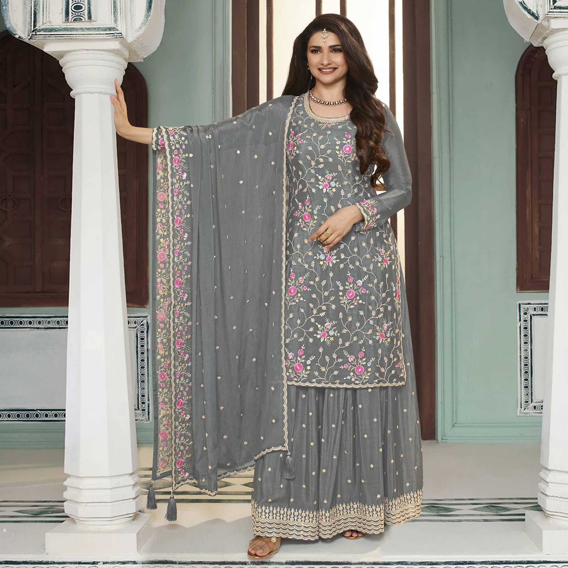 grey-floral-embroidered-chinon-sharara-salwar-suit