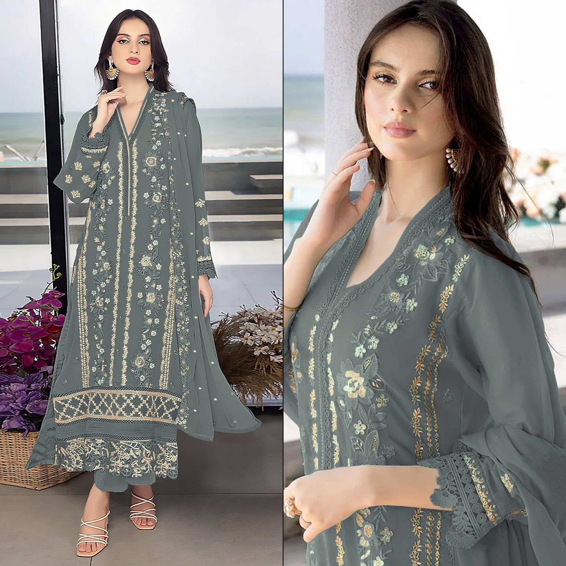grey-floral-embroidered-georgette-semi-stitched-pakistani-suit-2