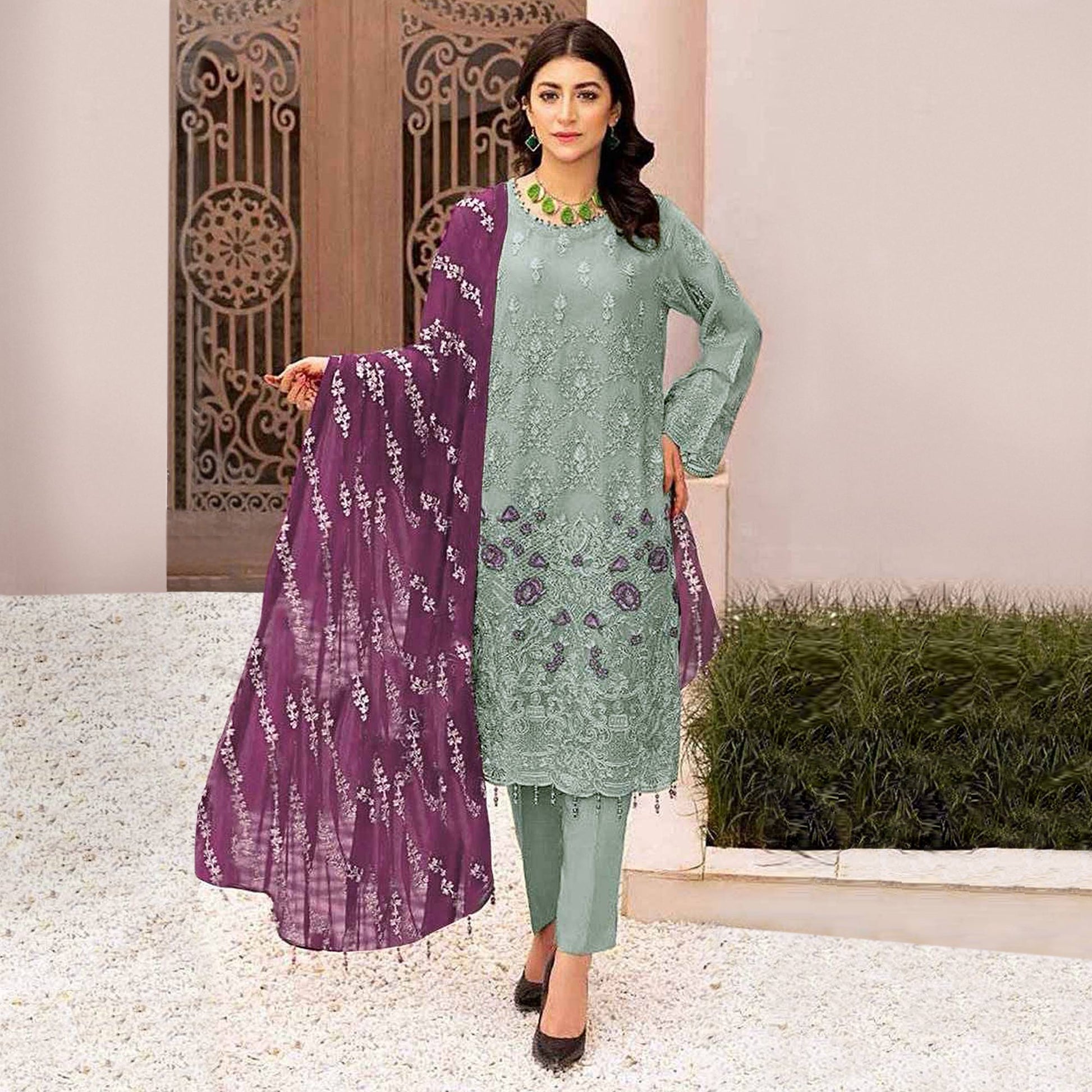 green-floral-embroidered-georgette-semi-stitched-pakistani-suit-5