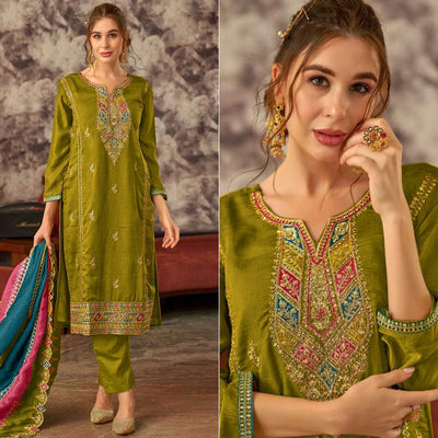 green-floral-embroidered-vichitra-silk-semi-stitched-pakistani-suit