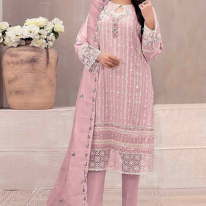 Light Pink Floral Embroidered Georgette Semi Stitched Pakistani Suit