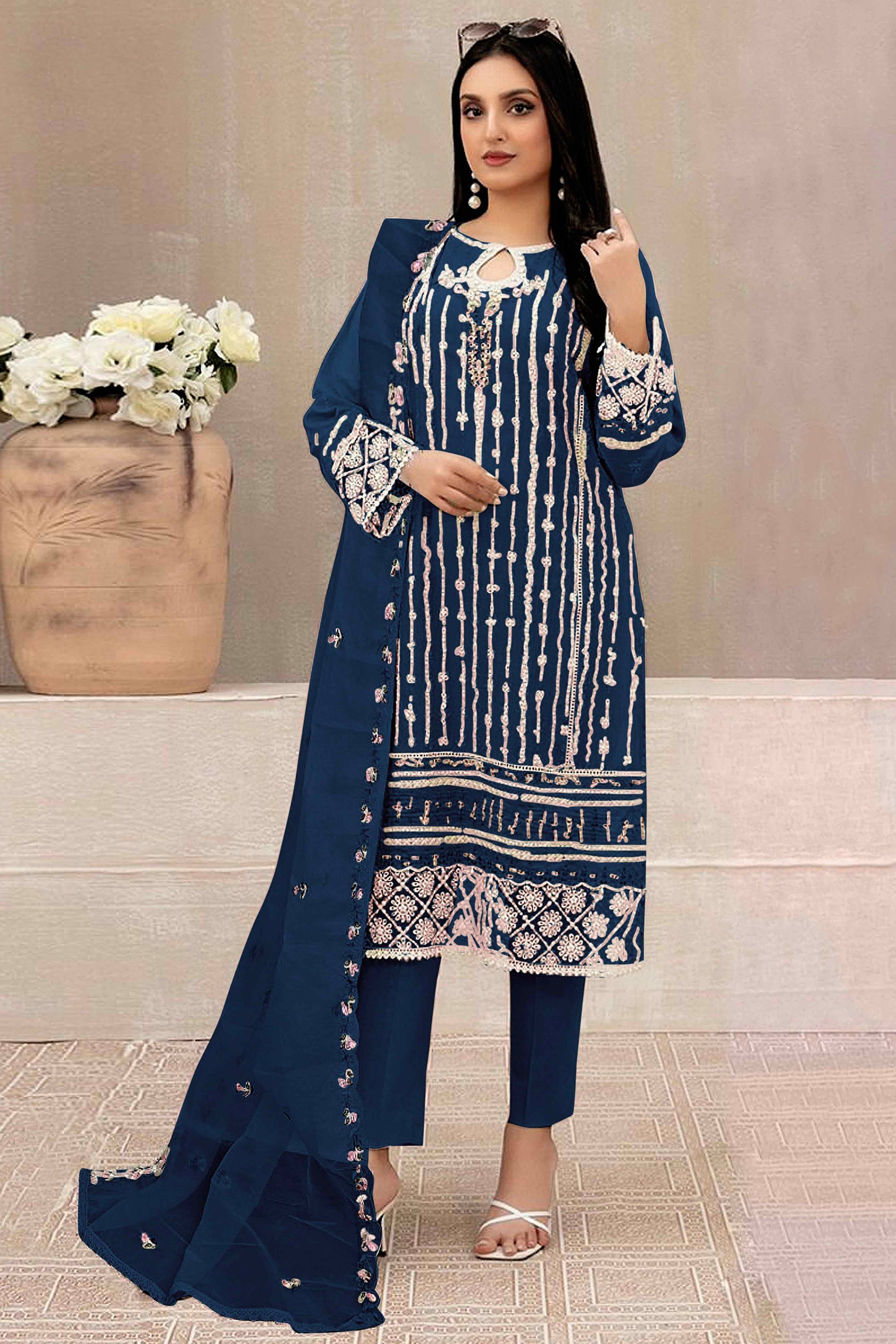Morpich Floral Embroidered Georgette Semi Stitched Pakistani Suit