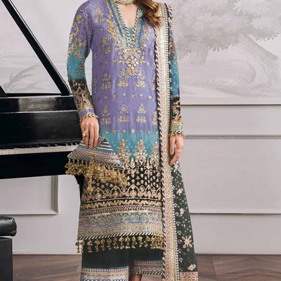 Lavender Digital Print With Sequins Embroidery Georgette Semi Stitched Pakistani Suit