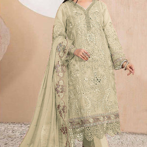 Cream Floral Sequins Embroidery With Motiwork Organza Semi Stitched Pakistani Suit