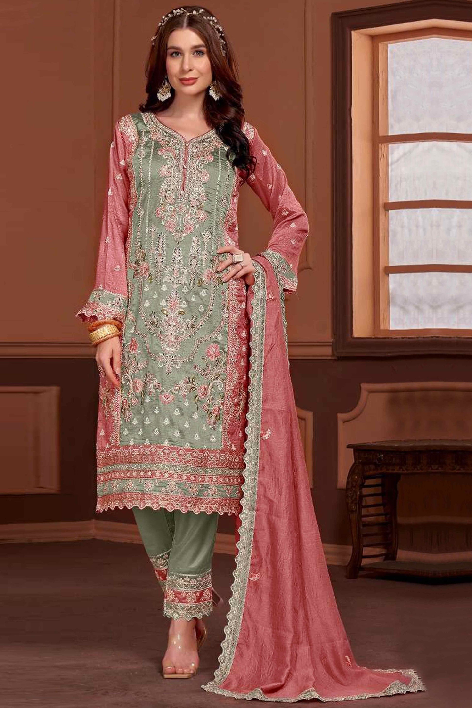 green-copper-rust-floral-sequins-embroidery-vichitra-silk-semi-stitched-pakistani-suit