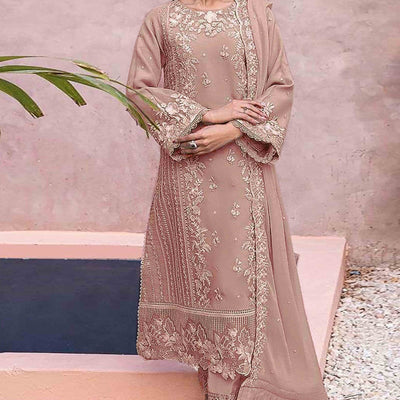 Dusty Peach Floral Embroidery Georgette Semi Stitched Pakistani Suit