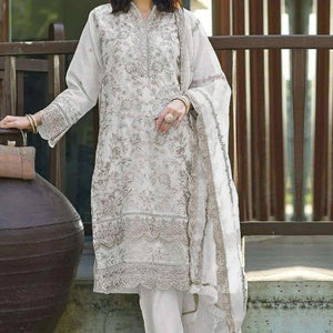 Cream Floral Sequins Embroidery Organza Semi Stitched Pakistani Suit