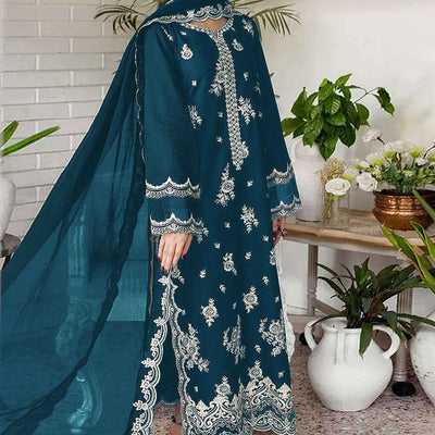 Morpich Blue Floral Embroidery Georgette Semi Stitched Pakistani Suit