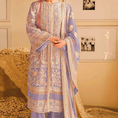 Lavender Floral Sequins Embroidery Georgette Semi Stitched Pakistani Suit