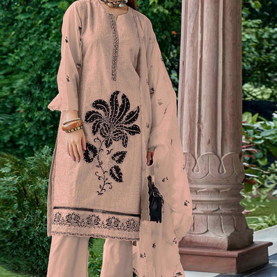 Chikoo Floral Sequins Embroidered Organza Semi Stitched Pakistani Suit