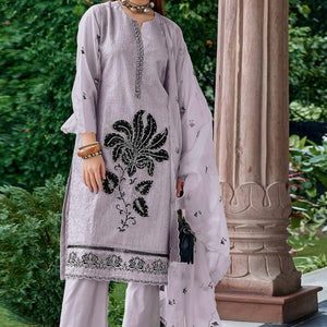 Lavender Floral Sequins Embroidered Organza Semi Stitched Pakistani Suit