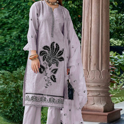 Lavender Floral Sequins Embroidered Organza Semi Stitched Pakistani Suit