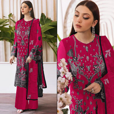 Magenta Embroidered Georgette Pakistani Semi Stitched Dress Material