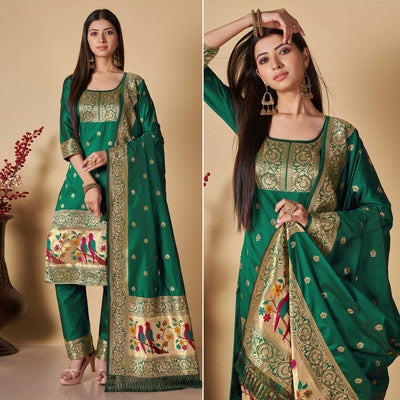 green-floral-woven-banarasi-silk-paithani-dress-material-2