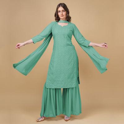 green-embroidered-georgette-kurti-sharara-suit