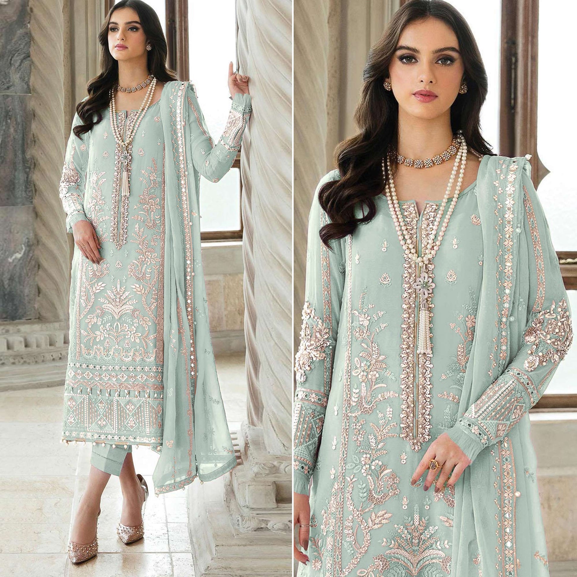 green-floral-sequins-embroidered-georgette-semi-stitched-suit-2