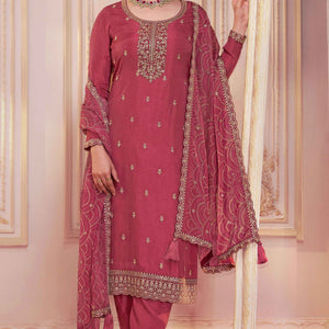 Mauve Embroidered Georgette Semi-Stitched Pakistani Suit