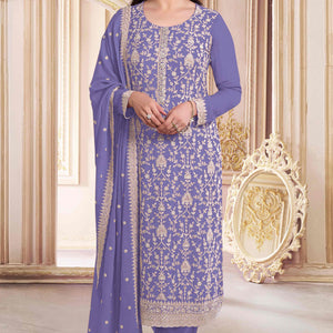 Lavender Floral Sequins Embroidery Georgette Semi Stitched Salwar Suit