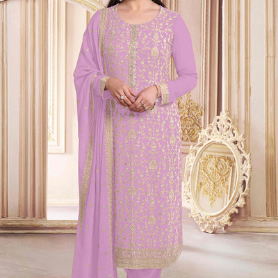 Light Pink Floral Sequins Embroidery Georgette Semi Stitched Salwar Suit