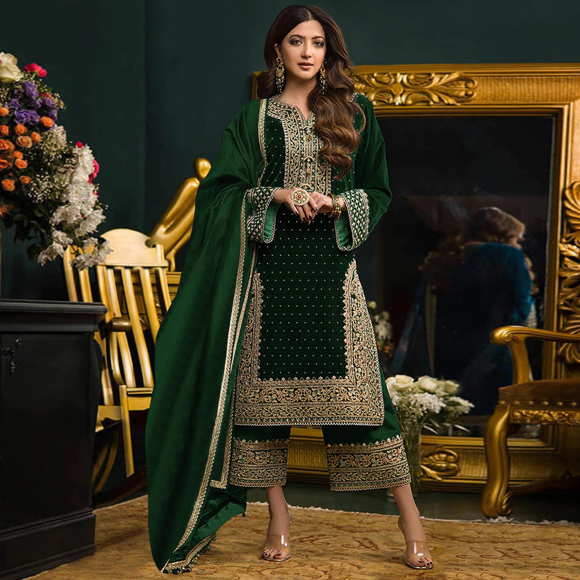 green-embroidered-velvet-semi-stitched-salwar-suit