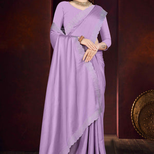 Lavender Solid With Swarovski Work Satin Saree