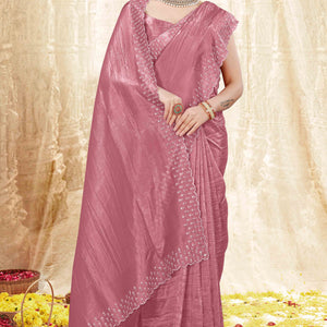 Dusty Pink Zarkan Diamond Work Tissue Gold Crush Saree