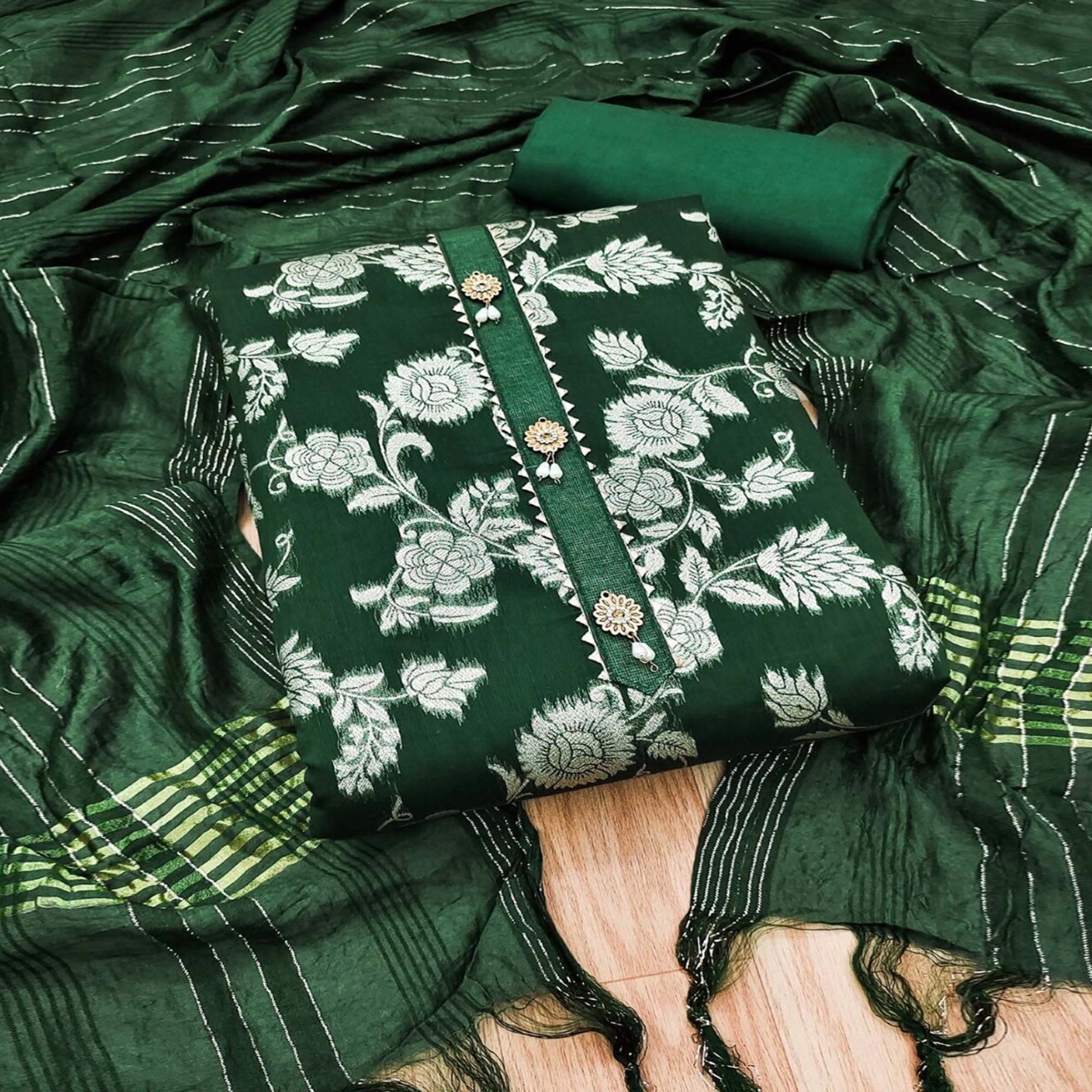 green-floral-woven-modal-dress-material