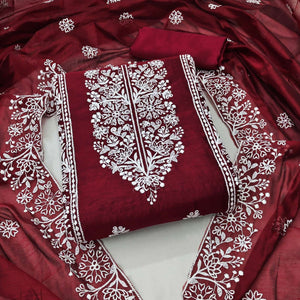 Maroon Floral Embroidered Modal Dress Material