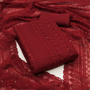 Maroon Lucknowi Embroidered Georgette Dress Material