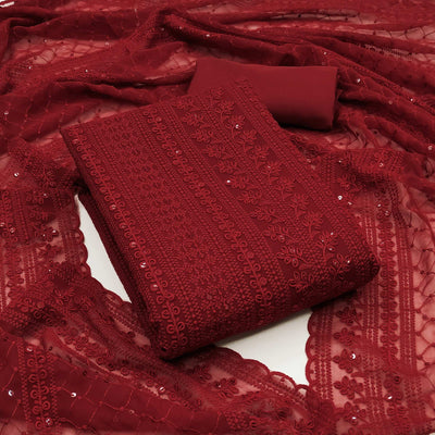 Maroon Lucknowi Embroidered Georgette Dress Material