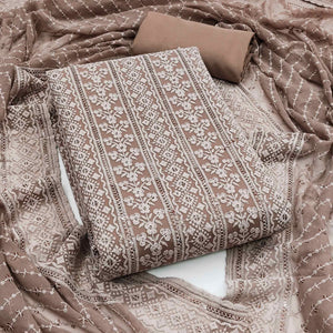 Brown Floral Sequins Embroidered Georgette Dress Material