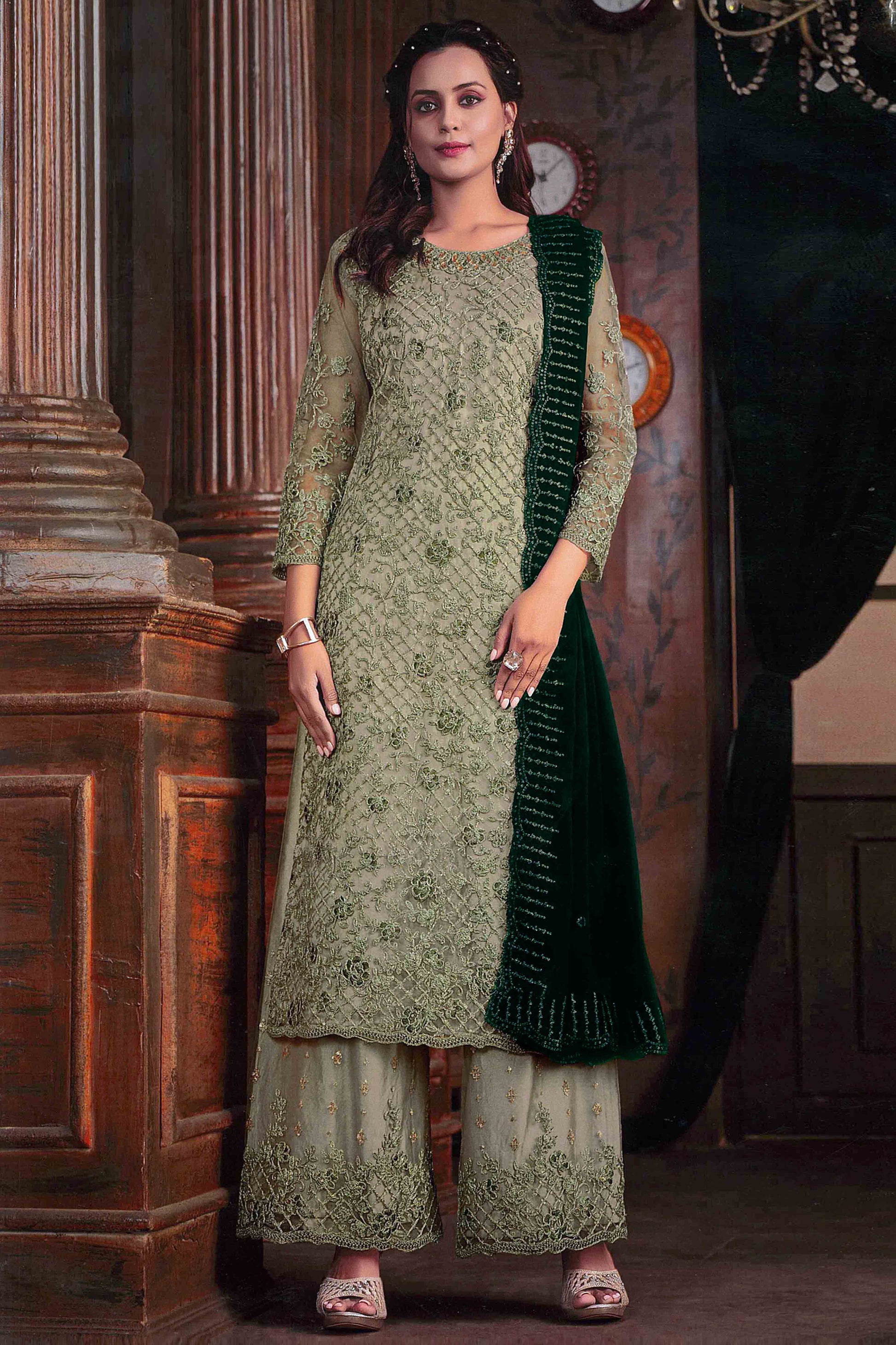 green-floral-sequins-codding-embroidered-net-semi-stitched-suit