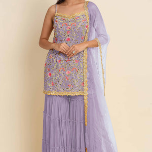 Lavender Floral Sequins Embroidered Georgette Semi Stitched Suit