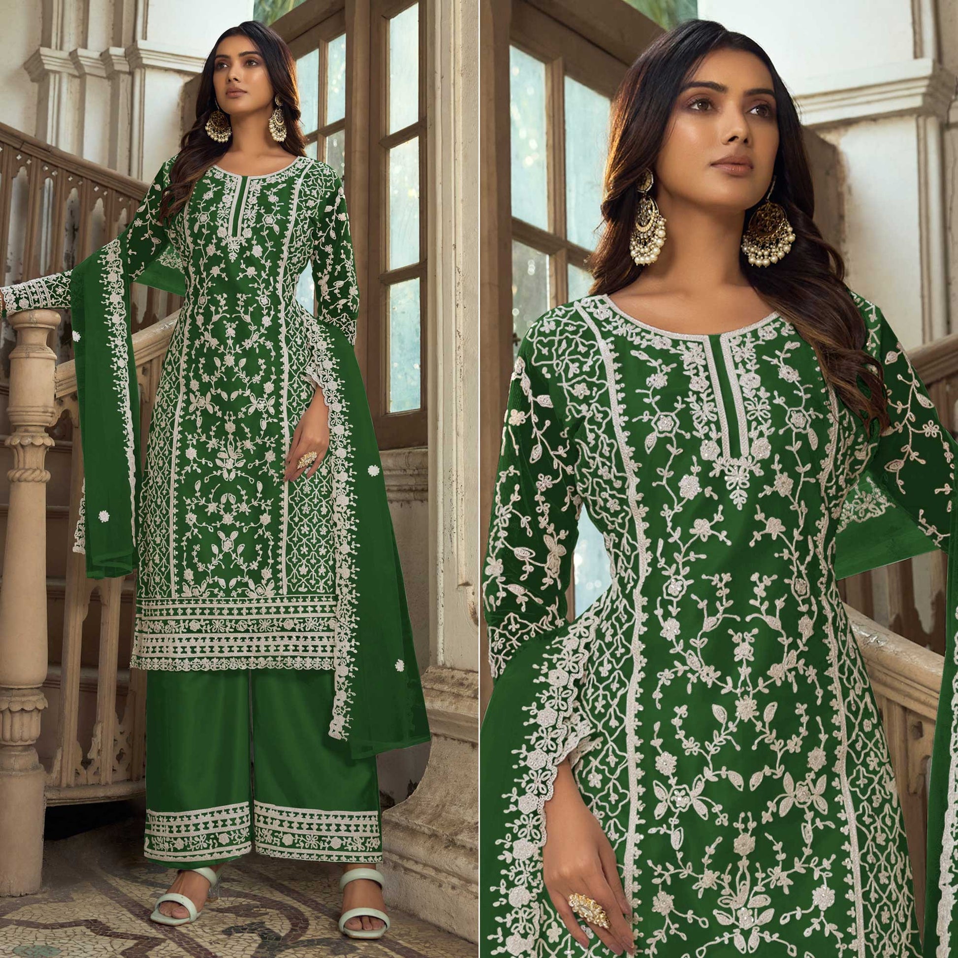 green-floral-embroidered-net-semi-stitched-suit-3