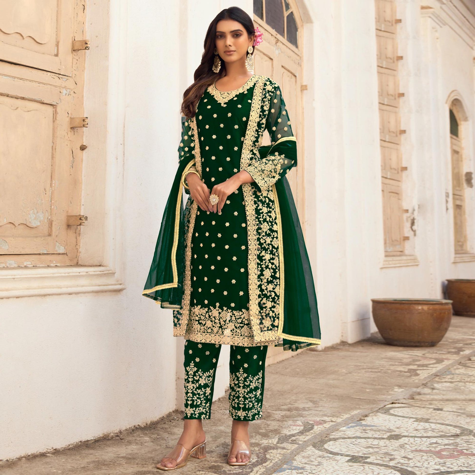 green-floral-embroidered-net-semi-stitched-pakistani-suit