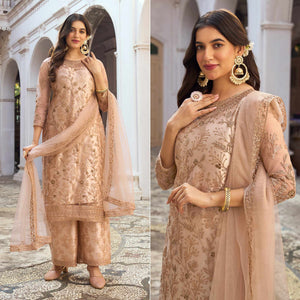 Chikoo Floral Embroidered Net Semi Stitched Suit