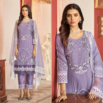 Light Purple Floral Sequins Embroidered Georgette Semi Stitched Pakistani Suit