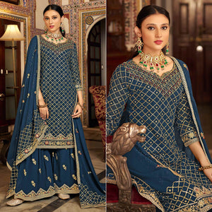 Morpich Sequins Embroidered Chinon Semi Stitched Suit