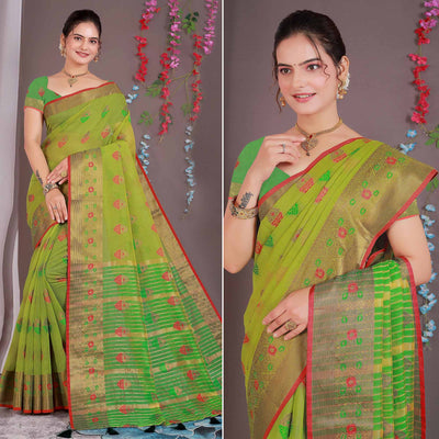 red-floral-woven-cotton-silk-saree-with-tassels-4