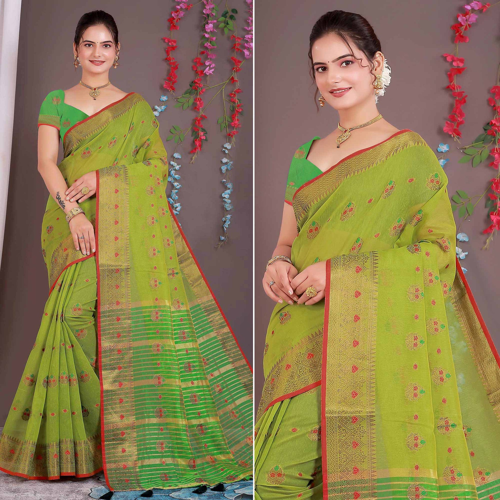 yellow-floral-woven-cotton-silk-saree-with-tassels-10