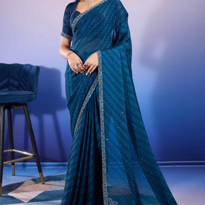 Morpich Diamond Zarkan Handwork Satin Chiffon Saree