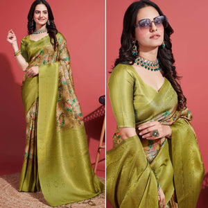 green-floral-digital-printed-banarasi-silk-saree-with-tassels