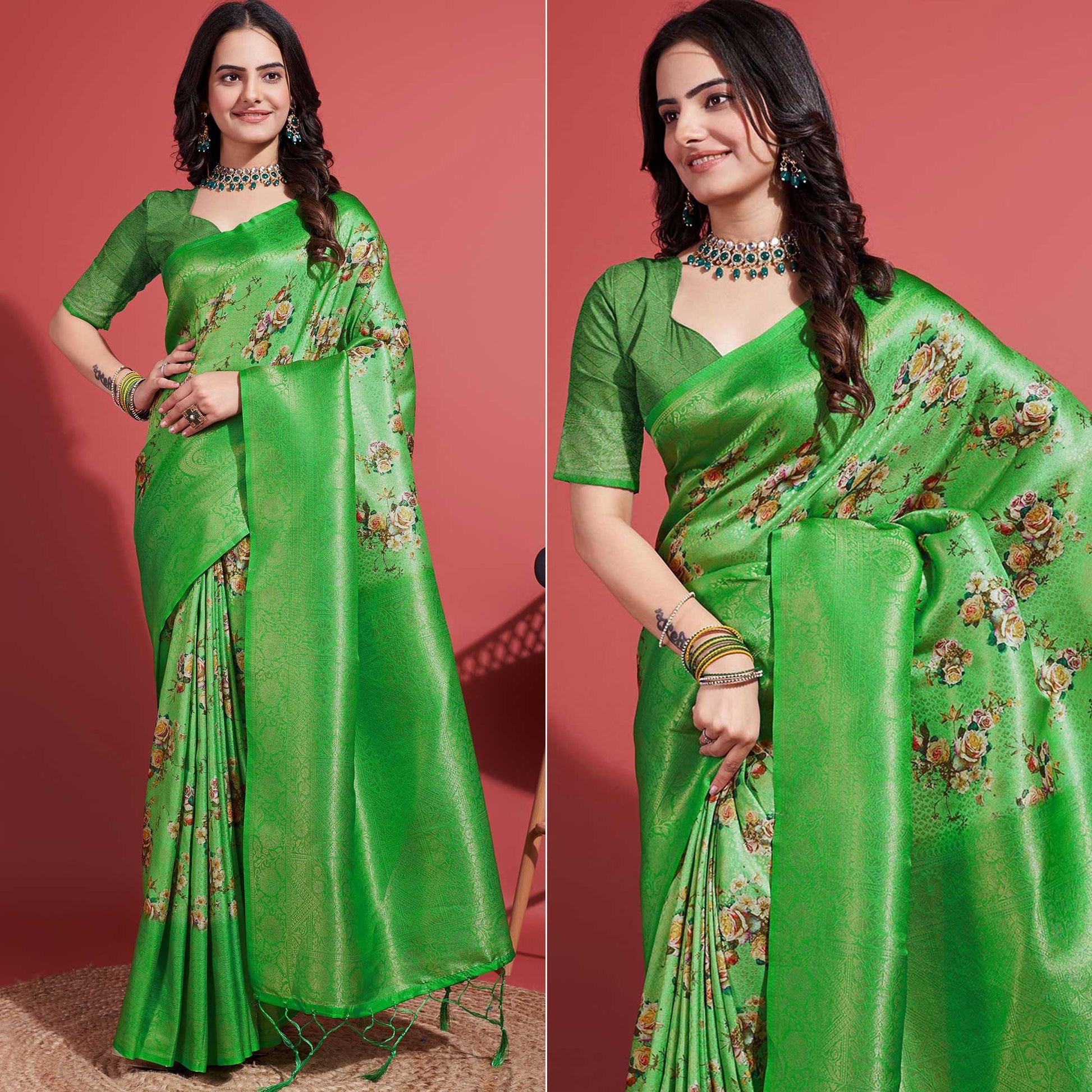 green-floral-digital-printed-with-woven-banarasi-silk-saree