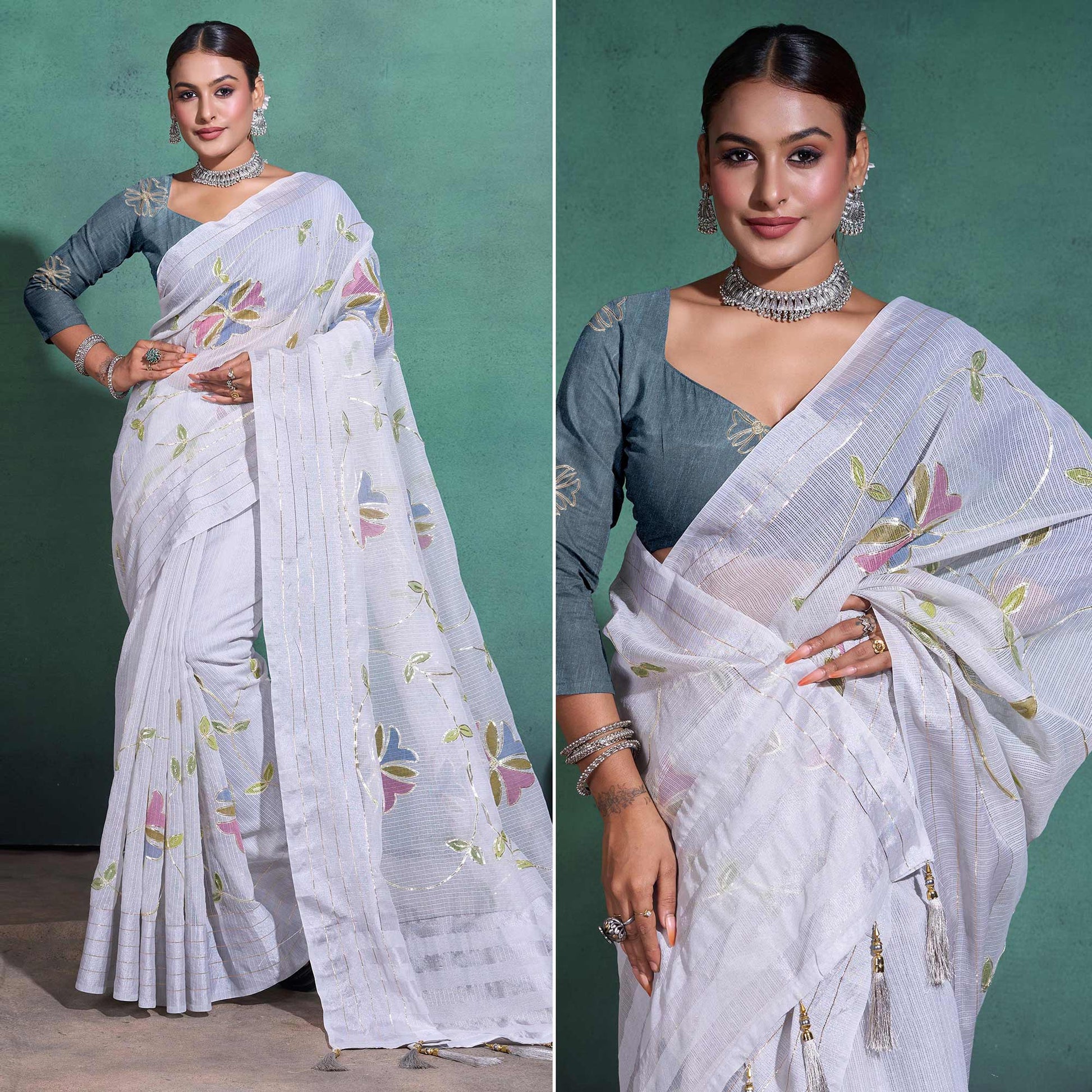 grey-gota-patti-embroidered-linen-saree-with-tassels