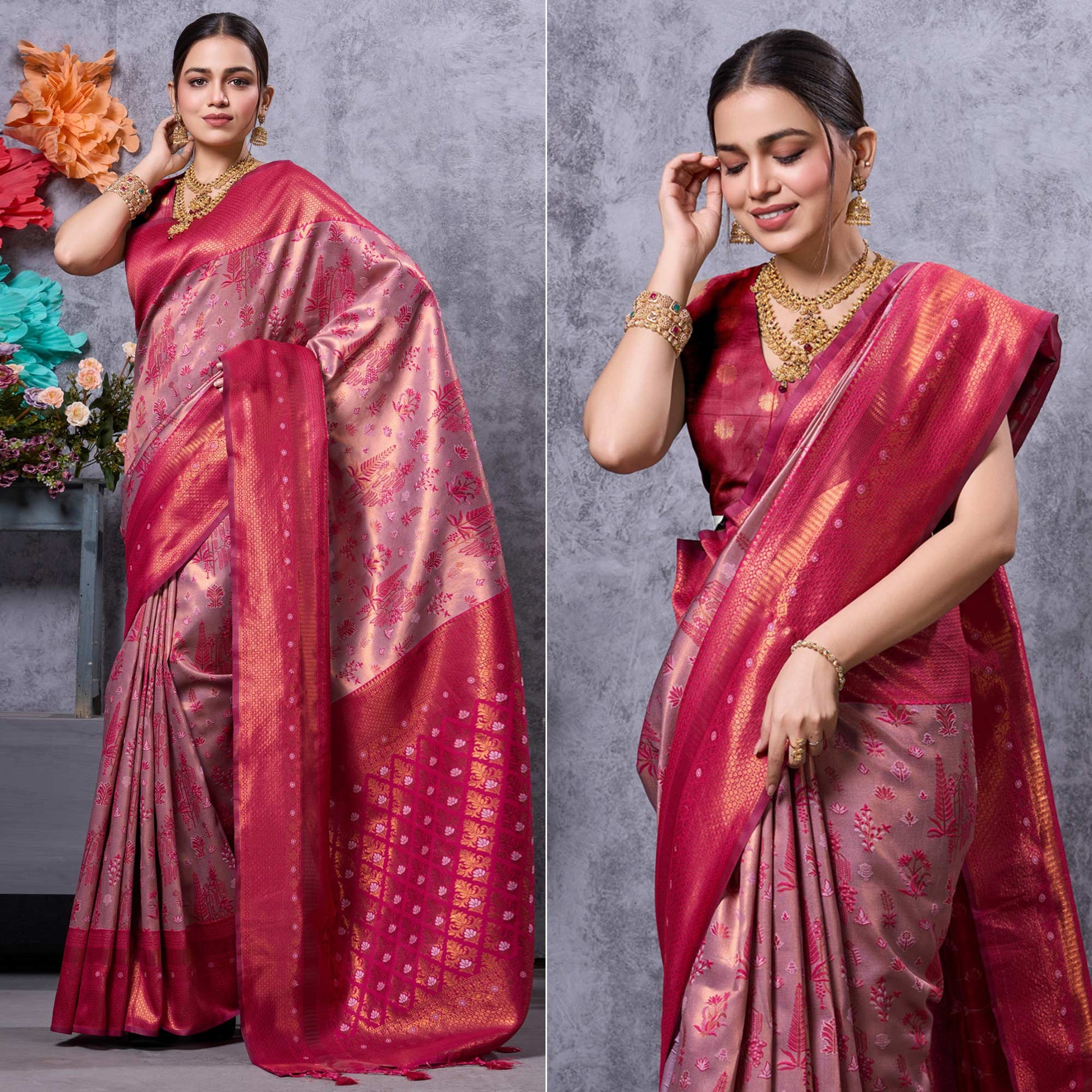 Light Pink Woven Kanjivaram Silk Saree