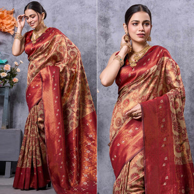Cream Woven Kanjivaram Silk Saree