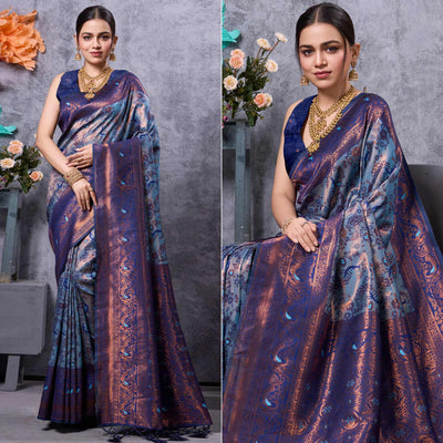 Blue Woven Kanjivaram Silk Saree