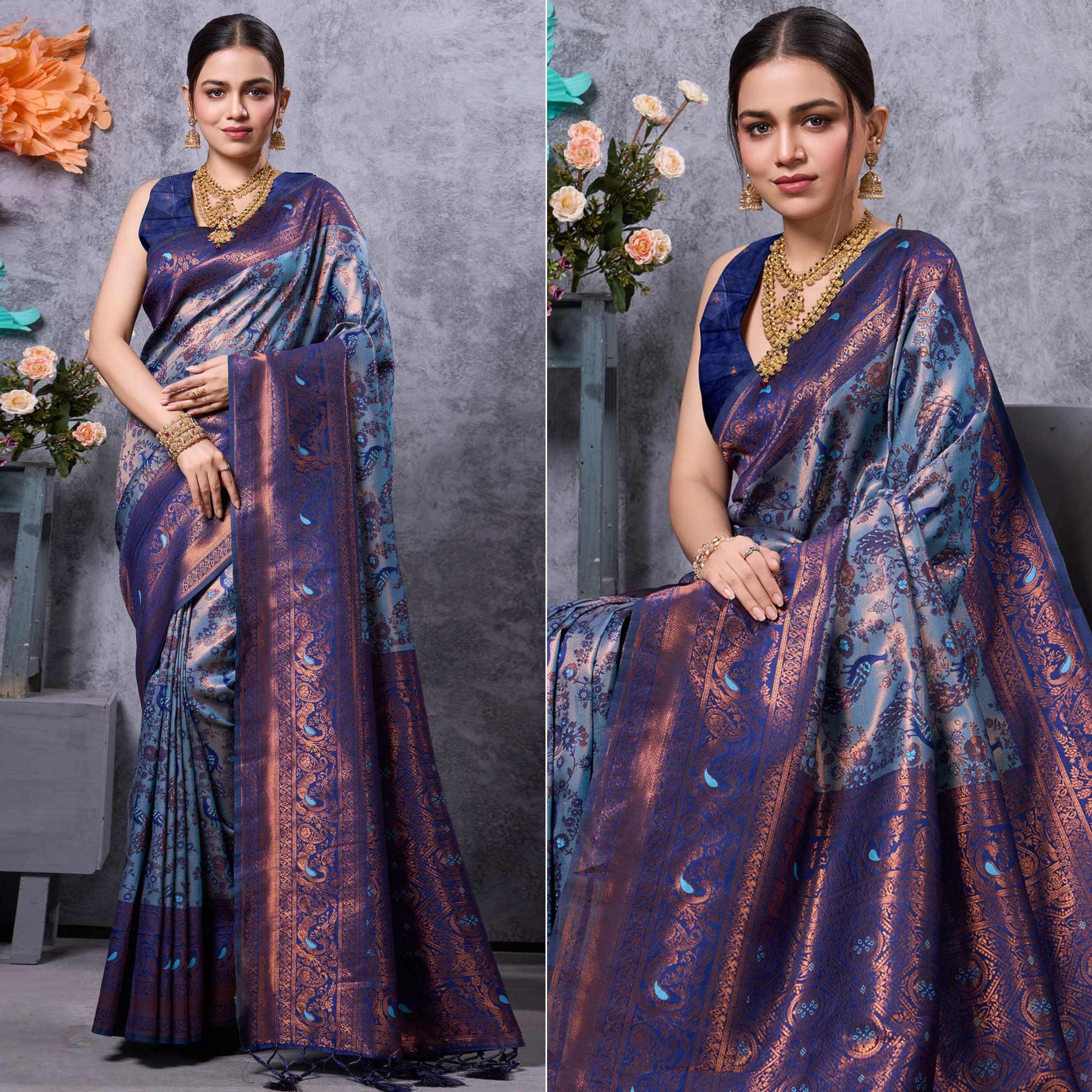 Blue Woven Kanjivaram Silk Saree